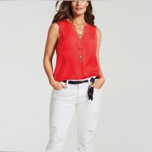 CAbi hibiscus Red Button-Down Sleeveless Blouse wome's medium